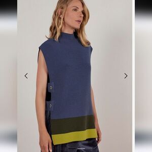 Yargici Wool Blend Open Sides knit Vest In Blue And Green Size Small